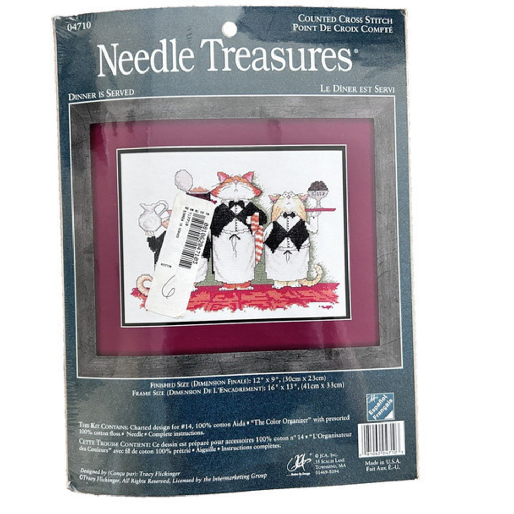 Cross Stitch kit,‎ Needle Treasures Counted Dinner Is Served Cats Waiters NEW